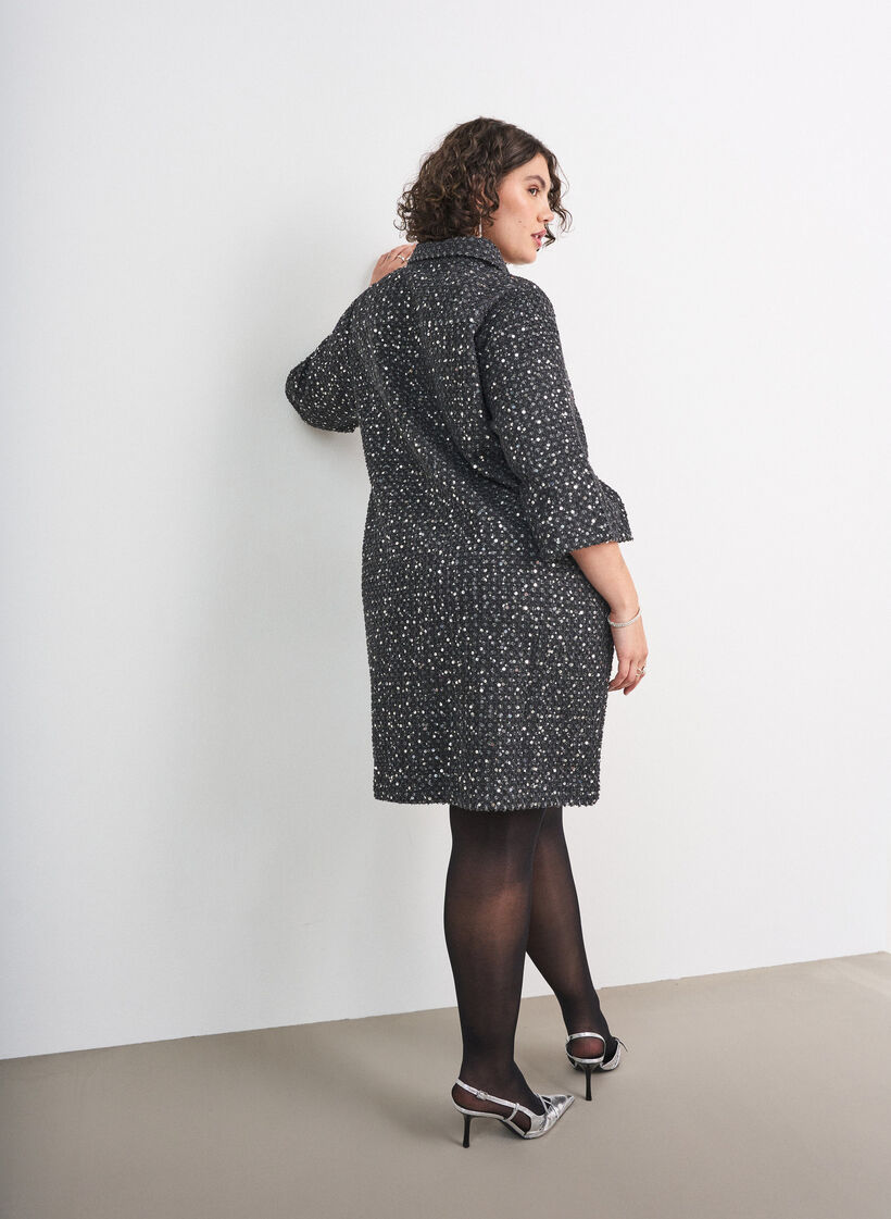 Kleid aus Denim mit Pailletten und 3/4-&Auml;rmeln, Schwarz, Model image number 2