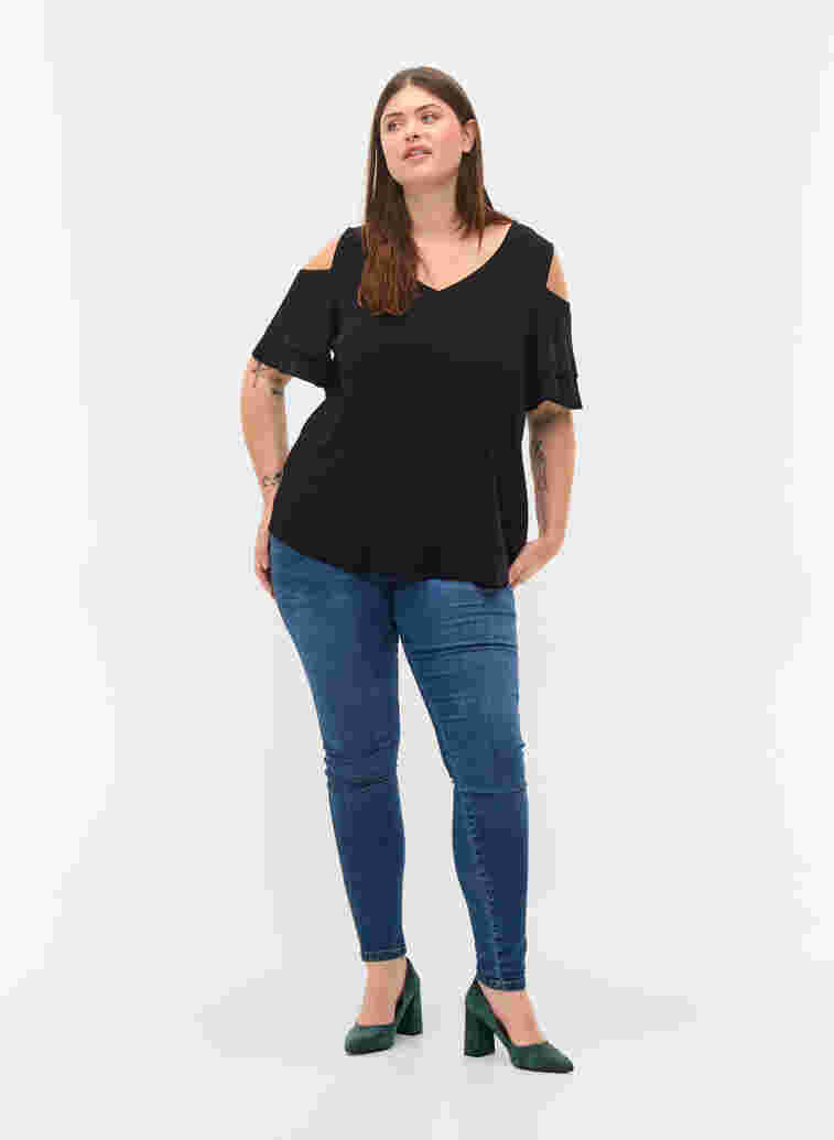 Kurzärmelige Bluse aus Viskose, Black, Model image number 2