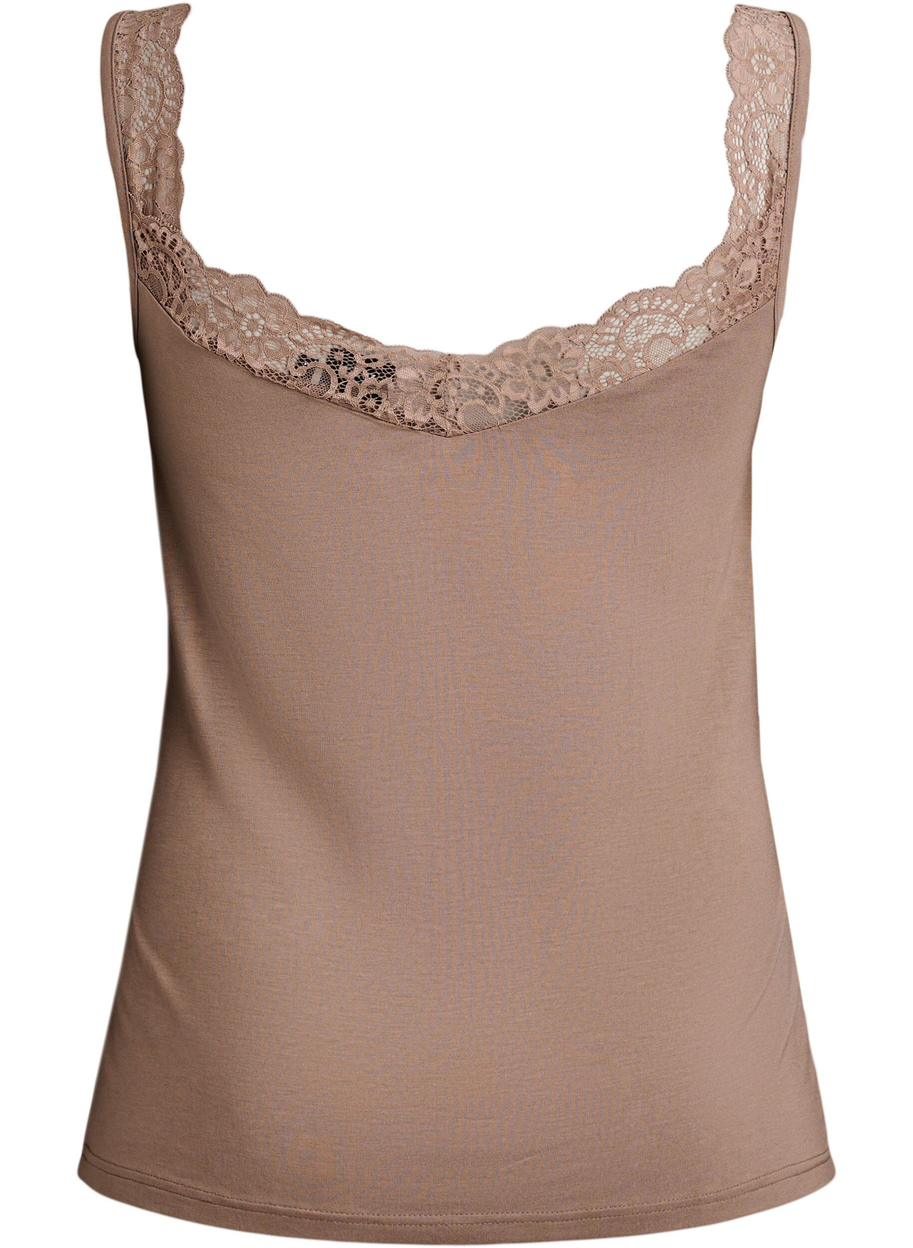 Zizzi Top aus Viskose mit Spitze, Beige, Packshot image number 1