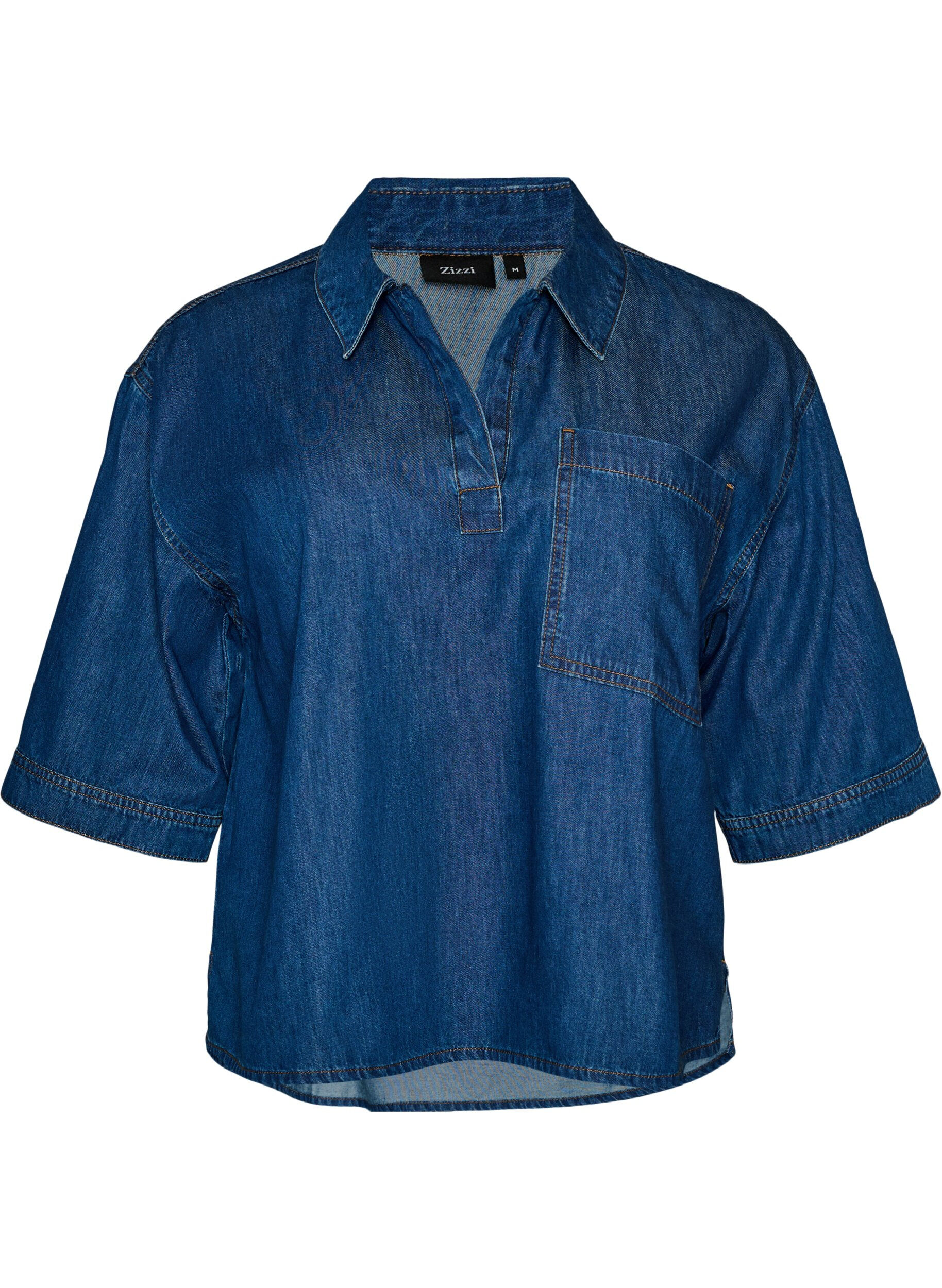Jeansbluse mit Brusttasche und ellenbogenlangen &Auml;rmeln