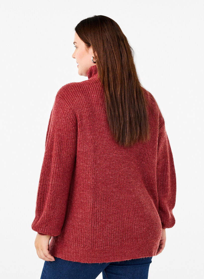 Strickpullover mit hohem Kragen und Rei&szlig;verschluss, Rot, Model image number 2