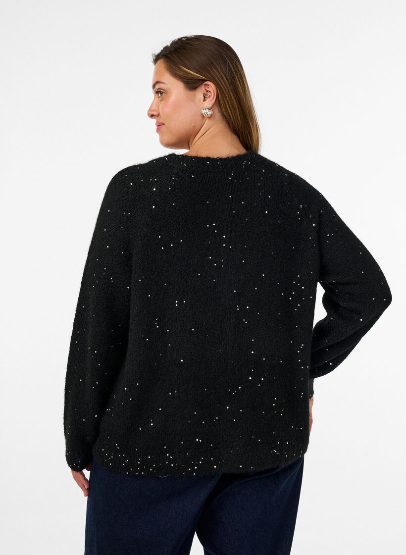 Cardigan mit Pailletten und Kn&ouml;pfen, Schwarz, Model image number 2