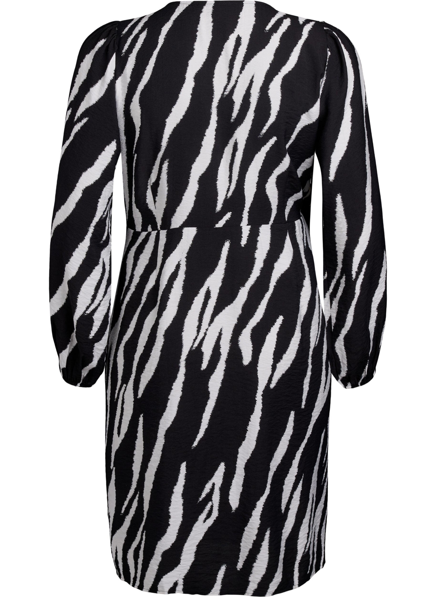 Zizzi Kurzes Wickelkleid mit Zebraprint, Schwarz, Packshot image number 1