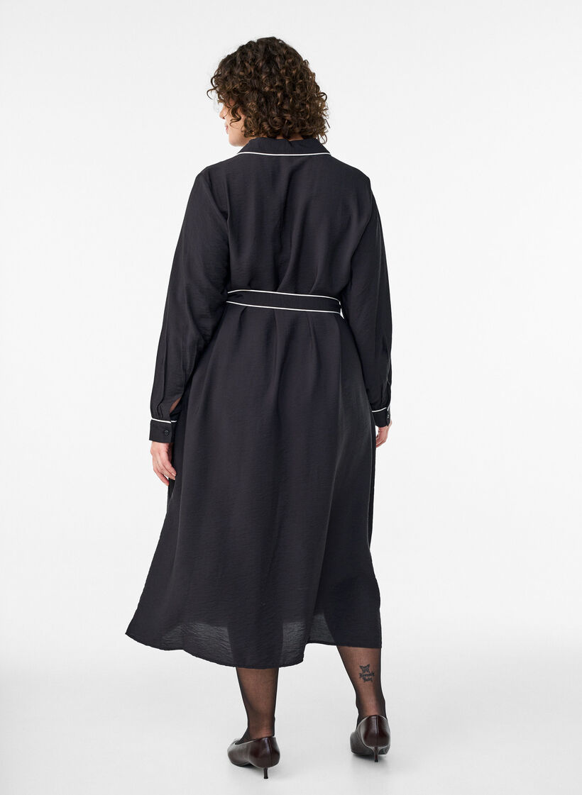 Midi-Hemdkleid mit Kontrastkanten, Schwarz, Model image number 1