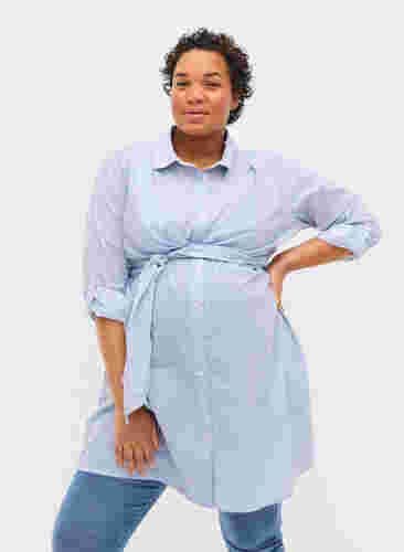Schwangerschafts-Hemdkleid aus Baumwolle, Blue Stripe, Model image number 0