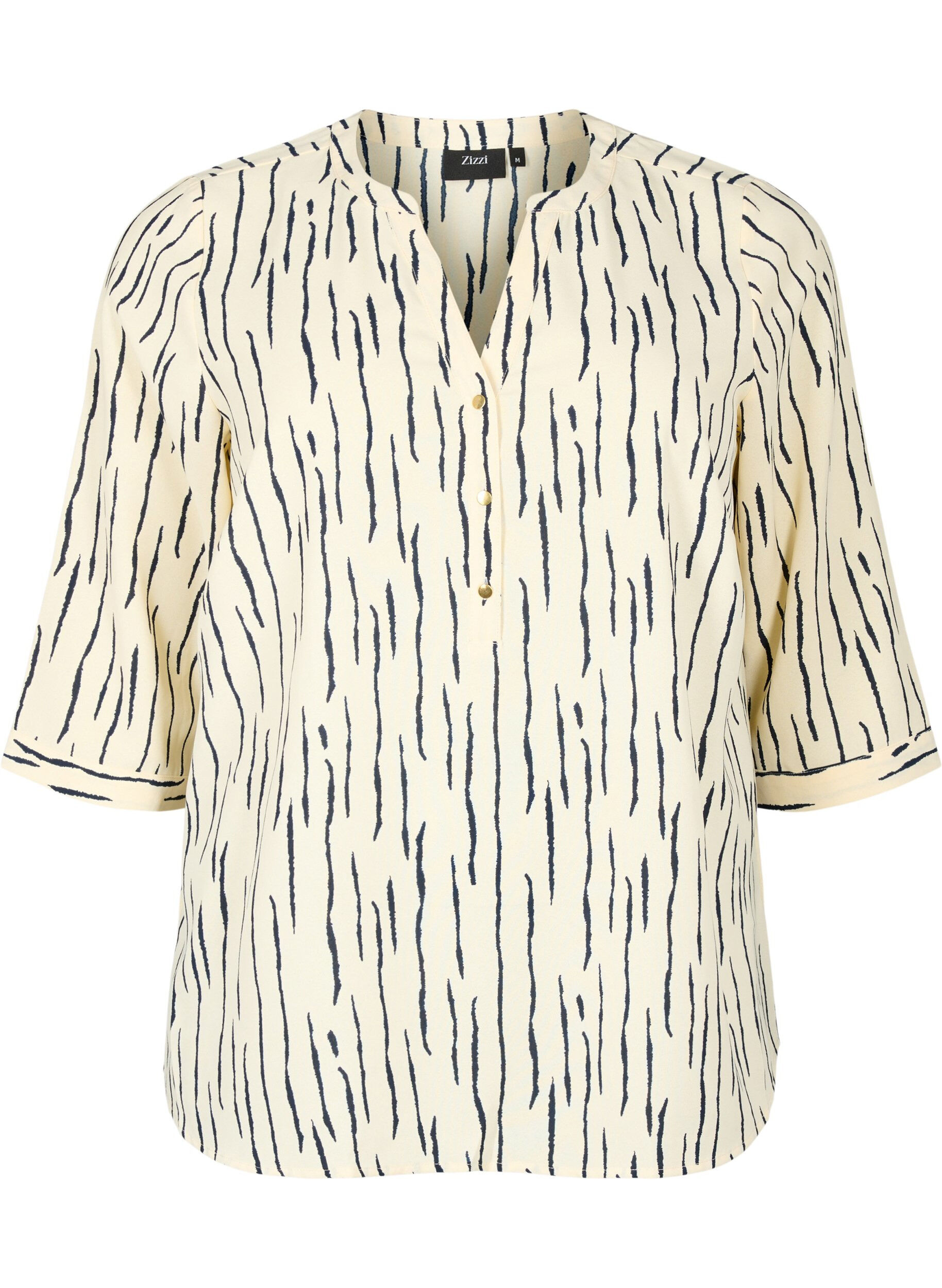 Zizzi Bluse mit 3/4 &Auml;rmeln und Druck, Off White Stripe, Packshot image number 0