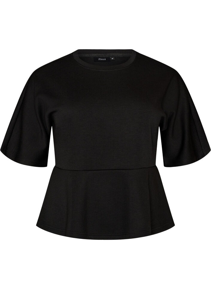 Peplum-Bluse mit ellenbogenlangen &Auml;rmeln, Schwarz, Packshot image number 0