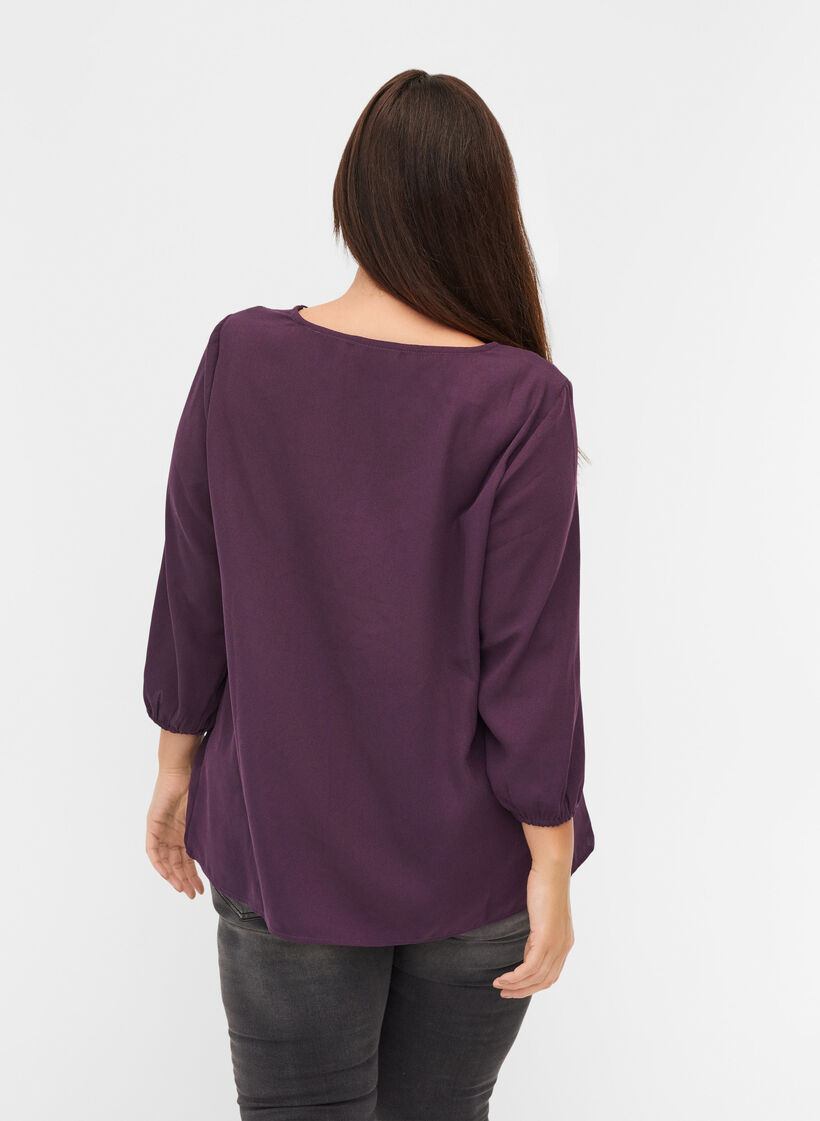 Einfarbige Bluse mit Spitze und 3/4-Ärmeln, Plum Perfect, Model image number 1