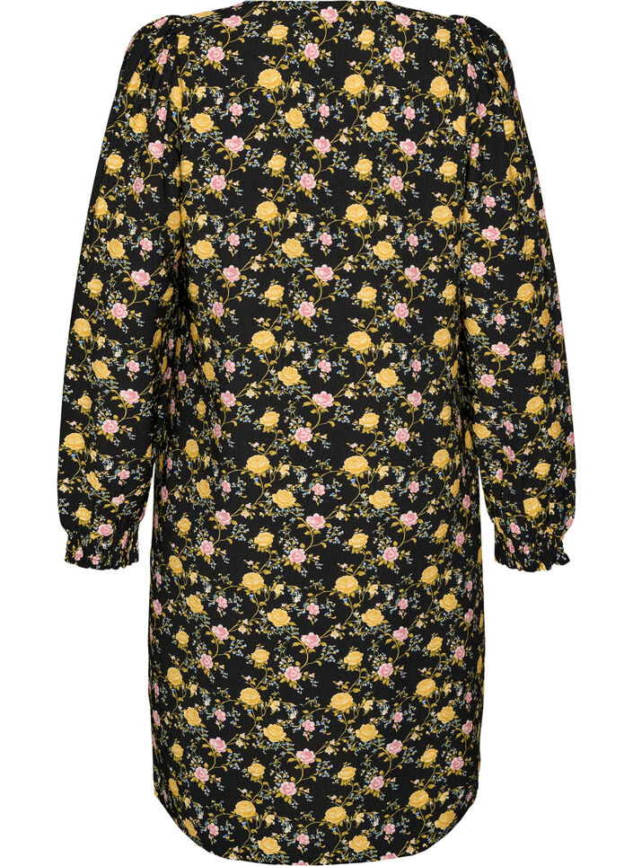 Gemustertes Kleid aus Viskose mit langen &Auml;rmeln, Schwarz, Packshot image number 1