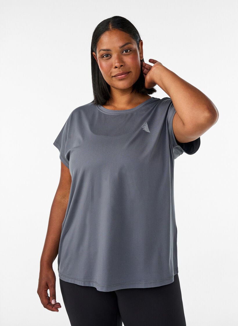 Einfarbiges Trainings-T-Shirt, Grau, Model image number 0