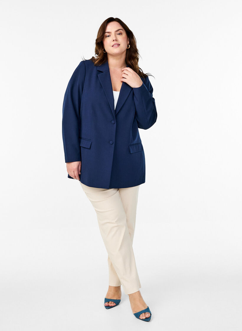 Klassischer Blazer mit Knopfverschluss, Blau, Model image number 1