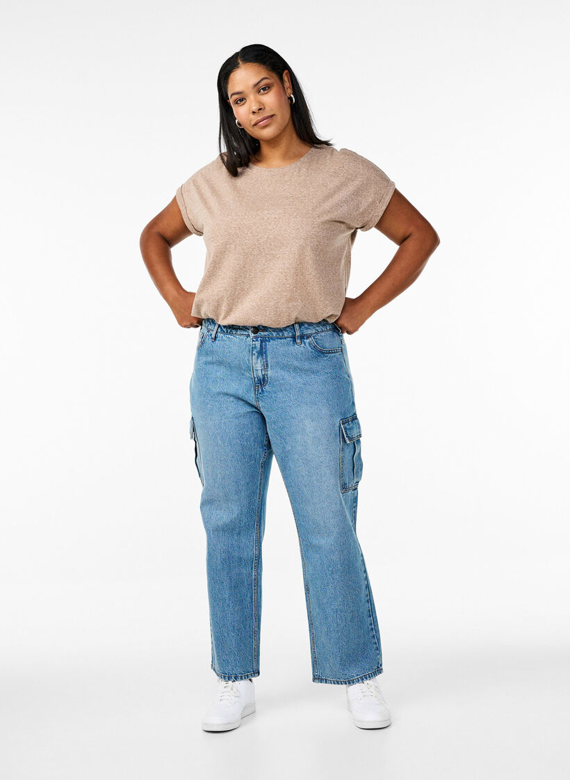 Melange T-Shirt mit kurzen Ärmeln, Braun, Model image number 1