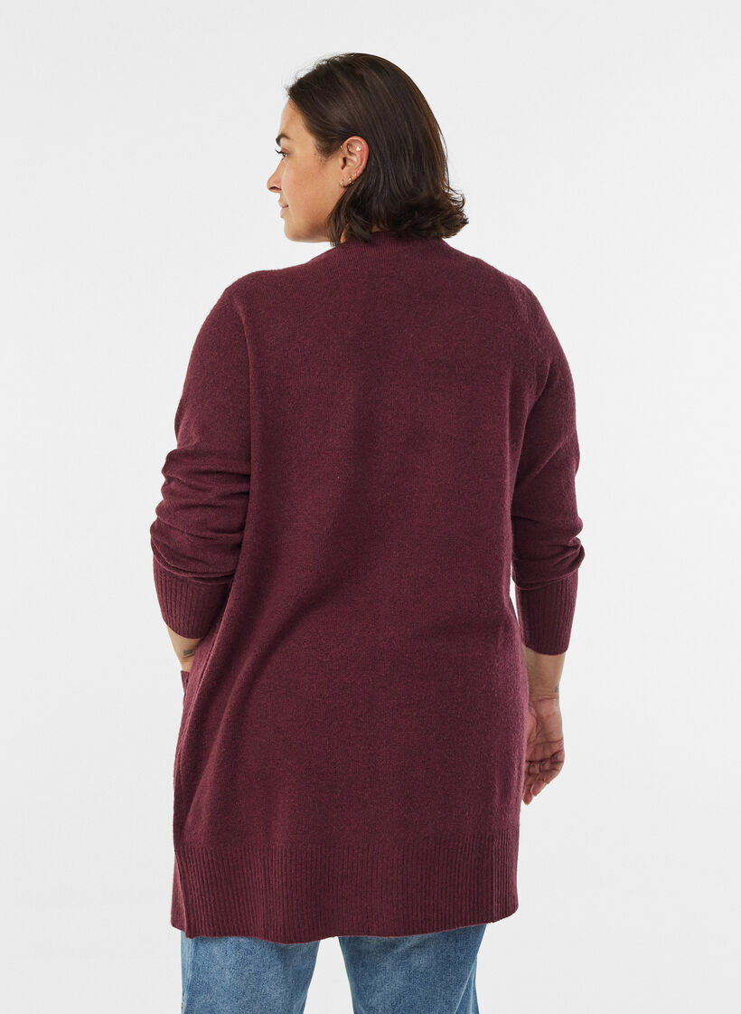 Strickjacke mit Rippenstrick und Taschen, Dunkles Bordeaux, Model image number 2