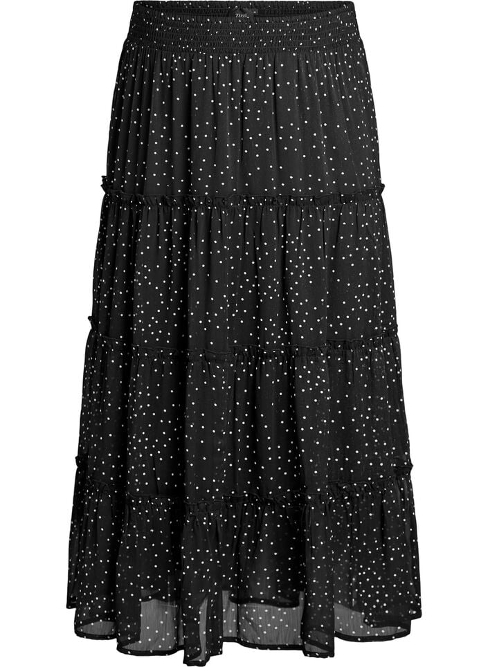Langer A-Linien-Rock aus Chiffon mit Polka Dots, Schwarz, Packshot image number 0