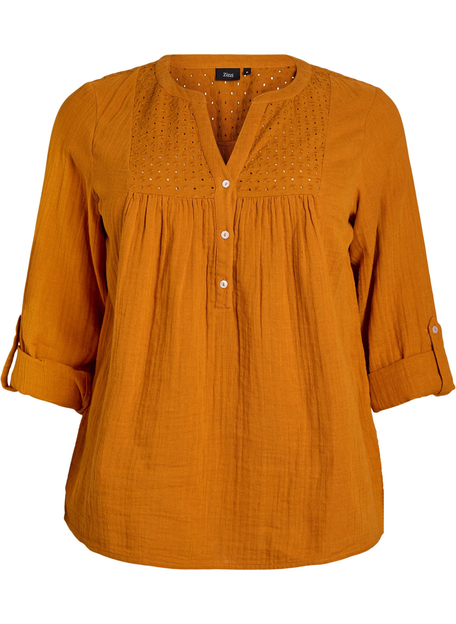 Zizzi Bluse aus Baumwollmusselin mit Lochstickerei, Orange, Packshot image number 0