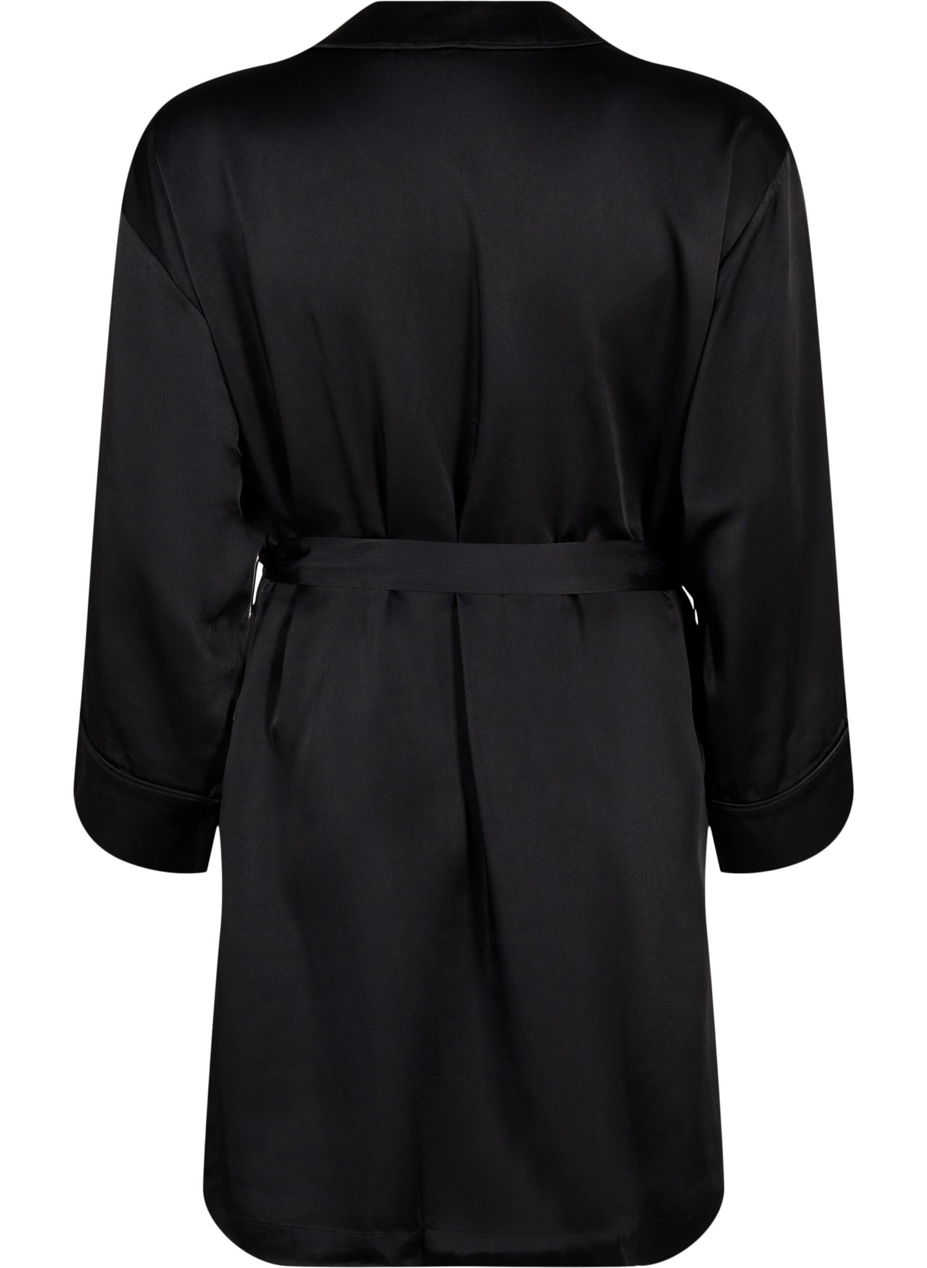 Zizzi Satin-Kimono mit G&uuml;rtel, Black, Packshot image number 1