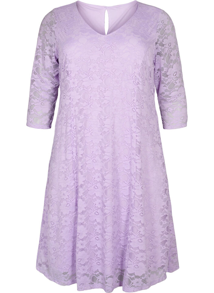Spitzenkleid mit 3/4-Ärmeln, Lavendula, Packshot image number 0