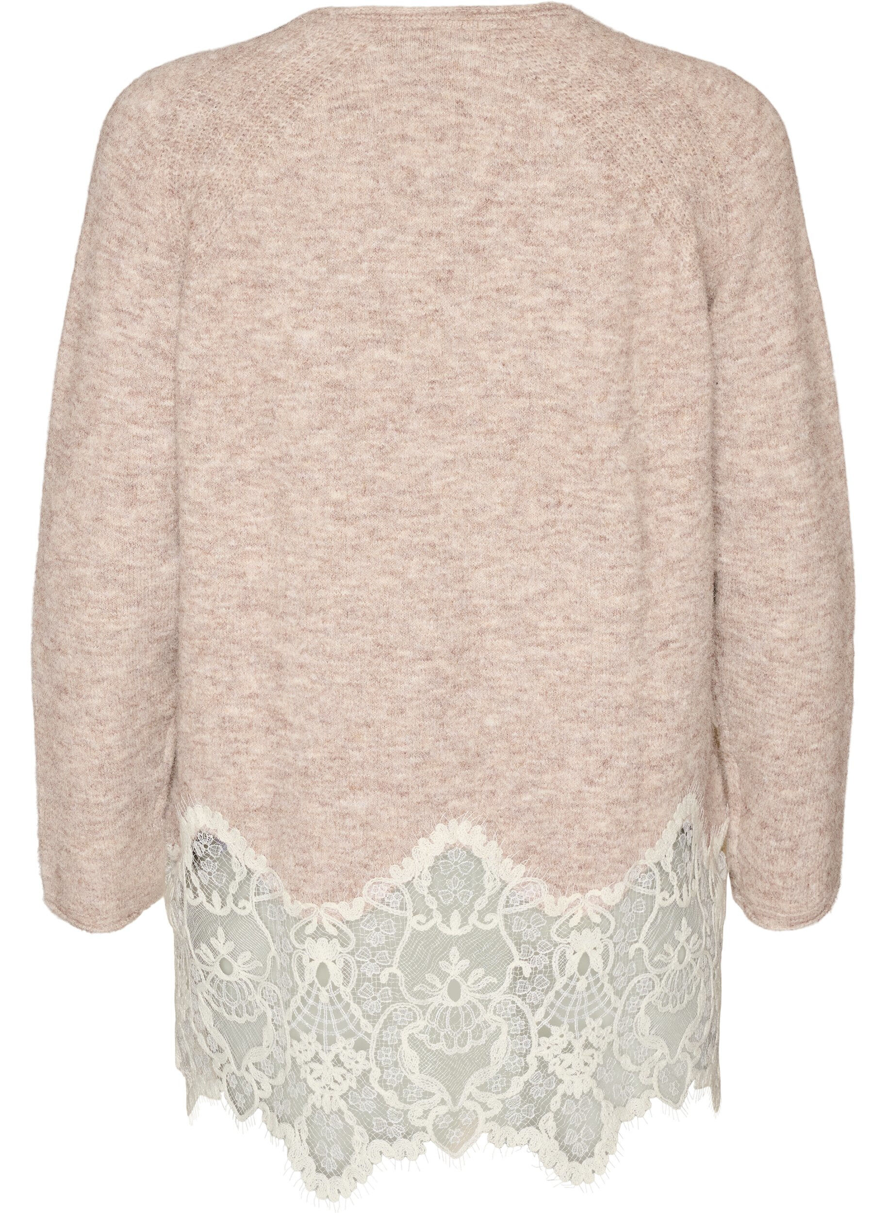 ZizziStrickpullover mit Raglan&auml;rmeln und breitem Spitzenbesatz, Beige, Packshot image number 1