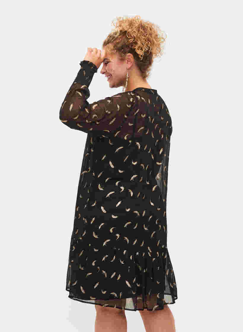 Kleid mit A-Form und Smok, Black, Model image number 1
