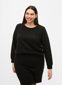 Einfarbige, strukturierte Bluse, Black, Model