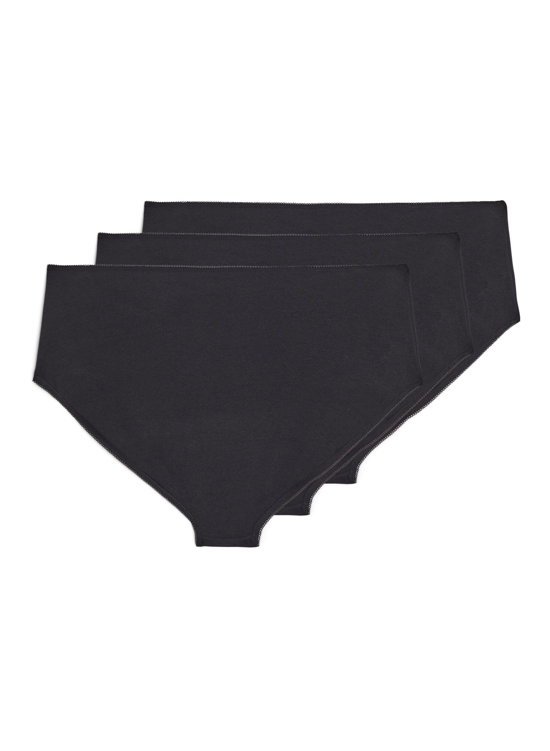 Zizzi3er-Pack Baumwollslips mit regul&auml;rer Taillenh&ouml;he, Schwarz, Packshot image number 1