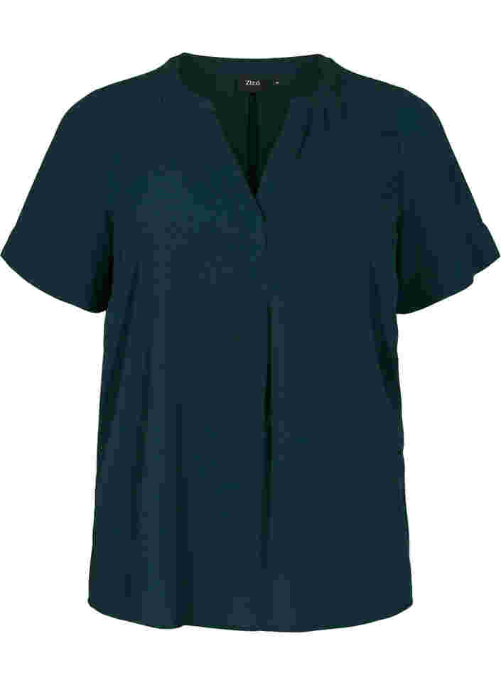 Kurzärmelige Bluse mit V-Ausschnitt, Scarab, Packshot image number 0