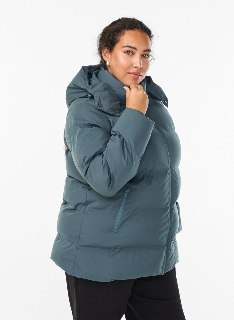 Kurze Steppjacke mit abnehmbarer Kapuze, Gr&uuml;n, Model image number 0