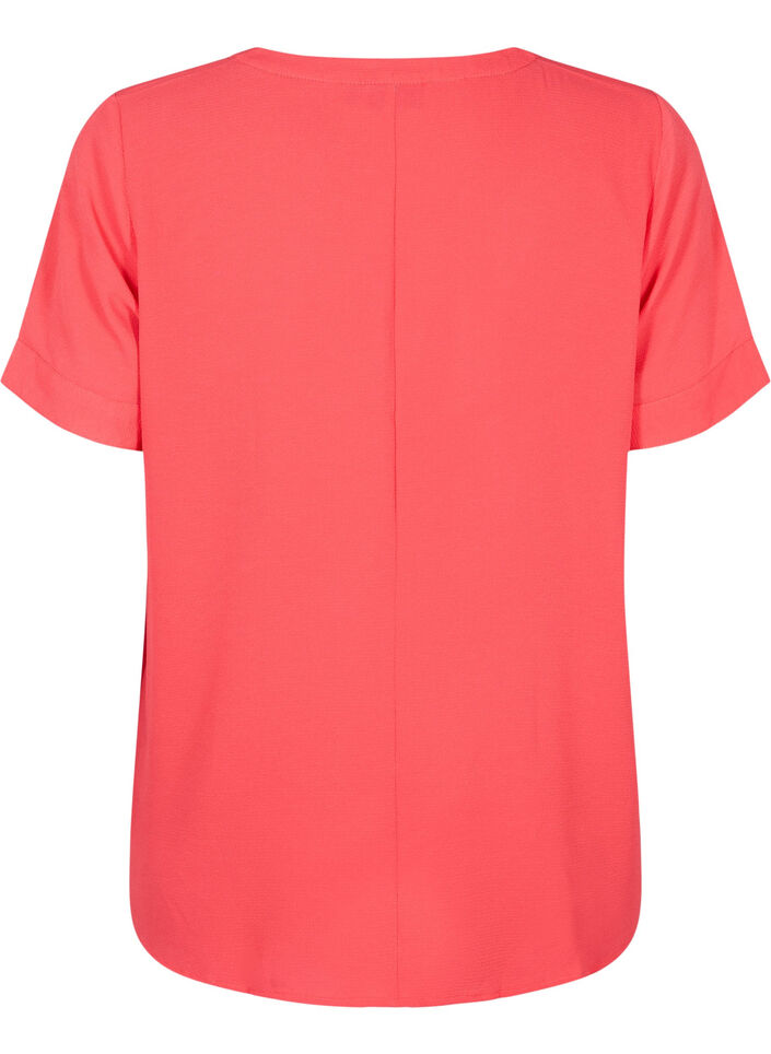 Kurzärmelige Bluse mit V-Ausschnitt, Hibiscus, Packshot image number 1