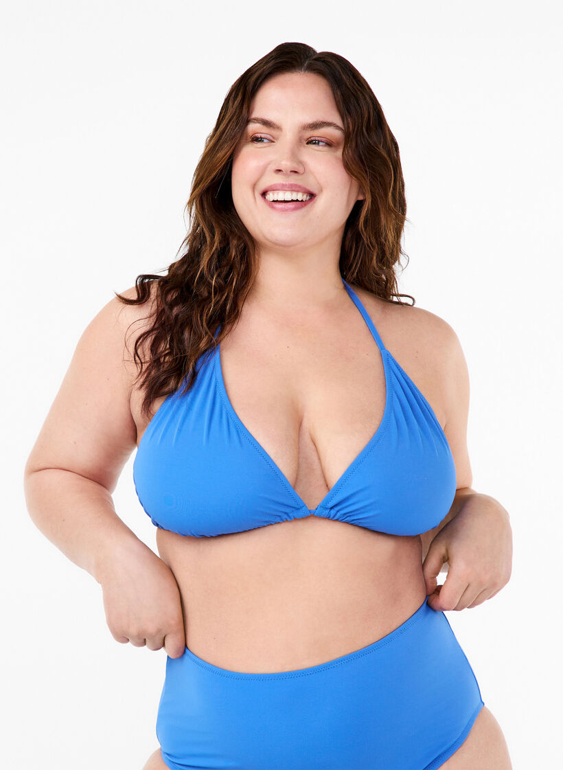 Einfarbiges Triangel-Bikinioberteil, Blau, Model image number 0