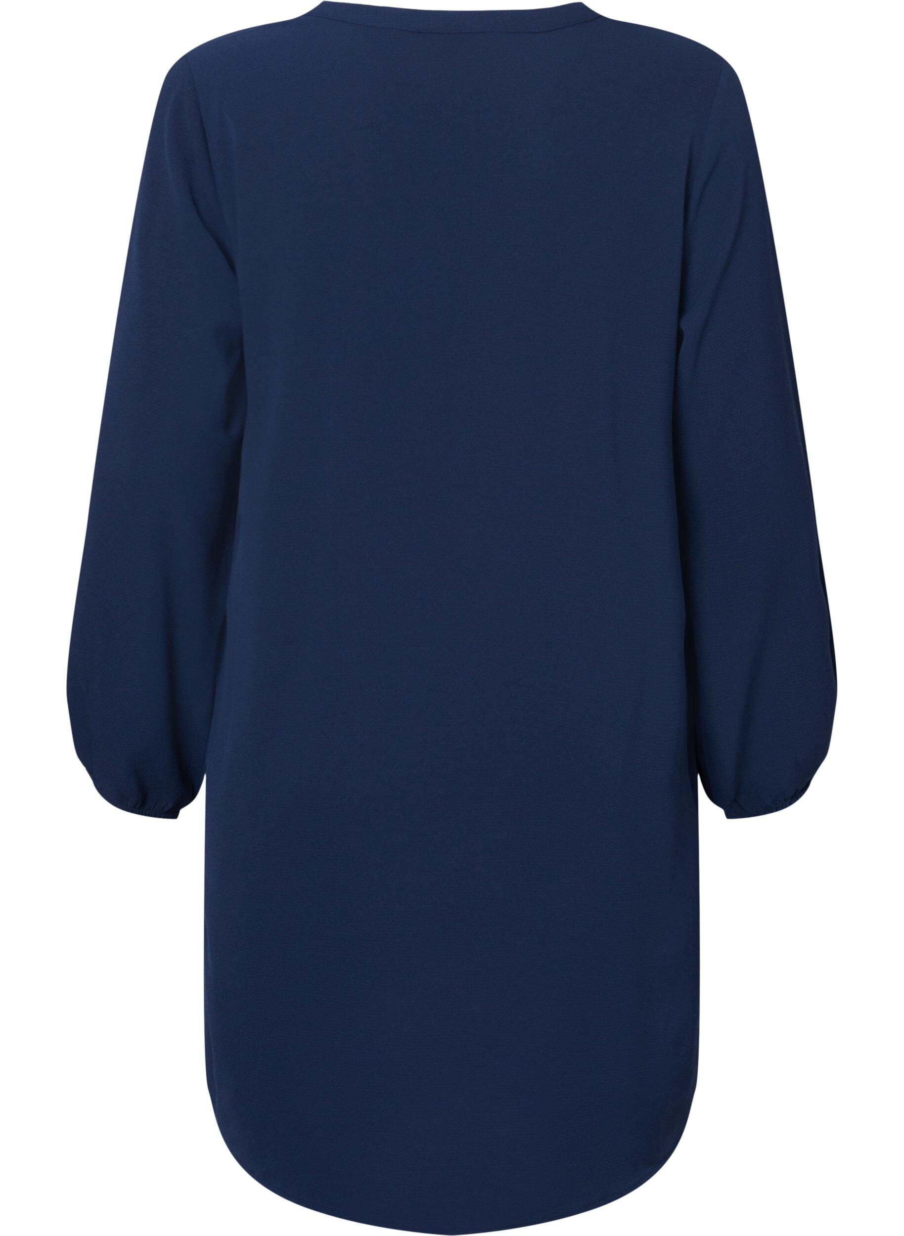 Zizzi Lang&auml;rmeliges Kleid mit V-Ausschnitt, Navy, Packshot image number 1