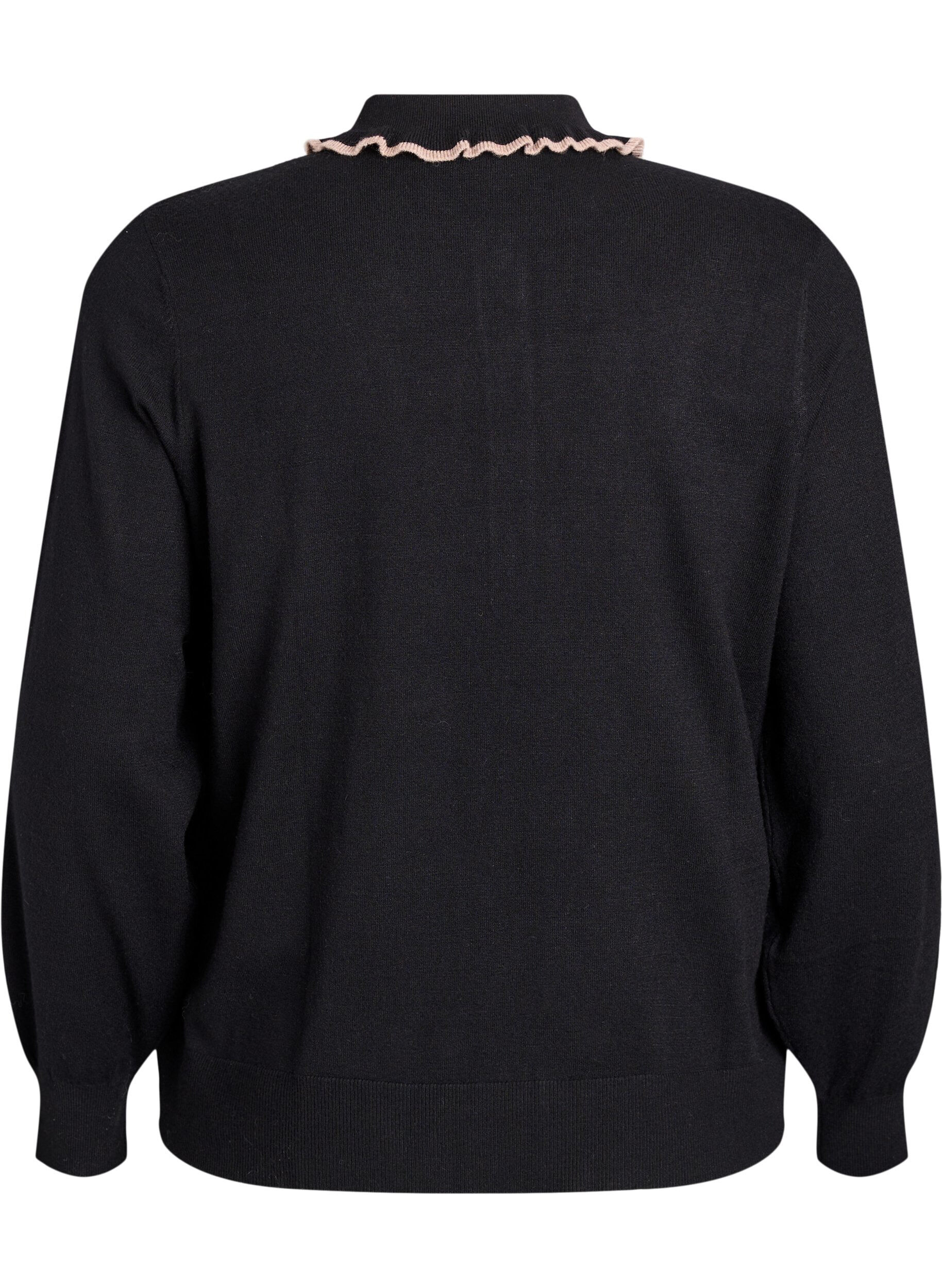 Zizzi Strickbluse mit ger&uuml;schtem Polokragen, Schwarz, Packshot image number 1