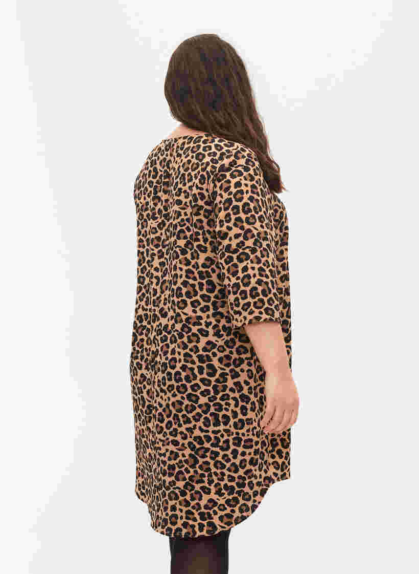 Kleid mit Print und 3/4 Armen, Leopard, Model image number 1
