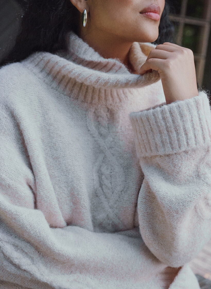 Pullover mit Rollkragen und Zopfmuster, Vanille, Image