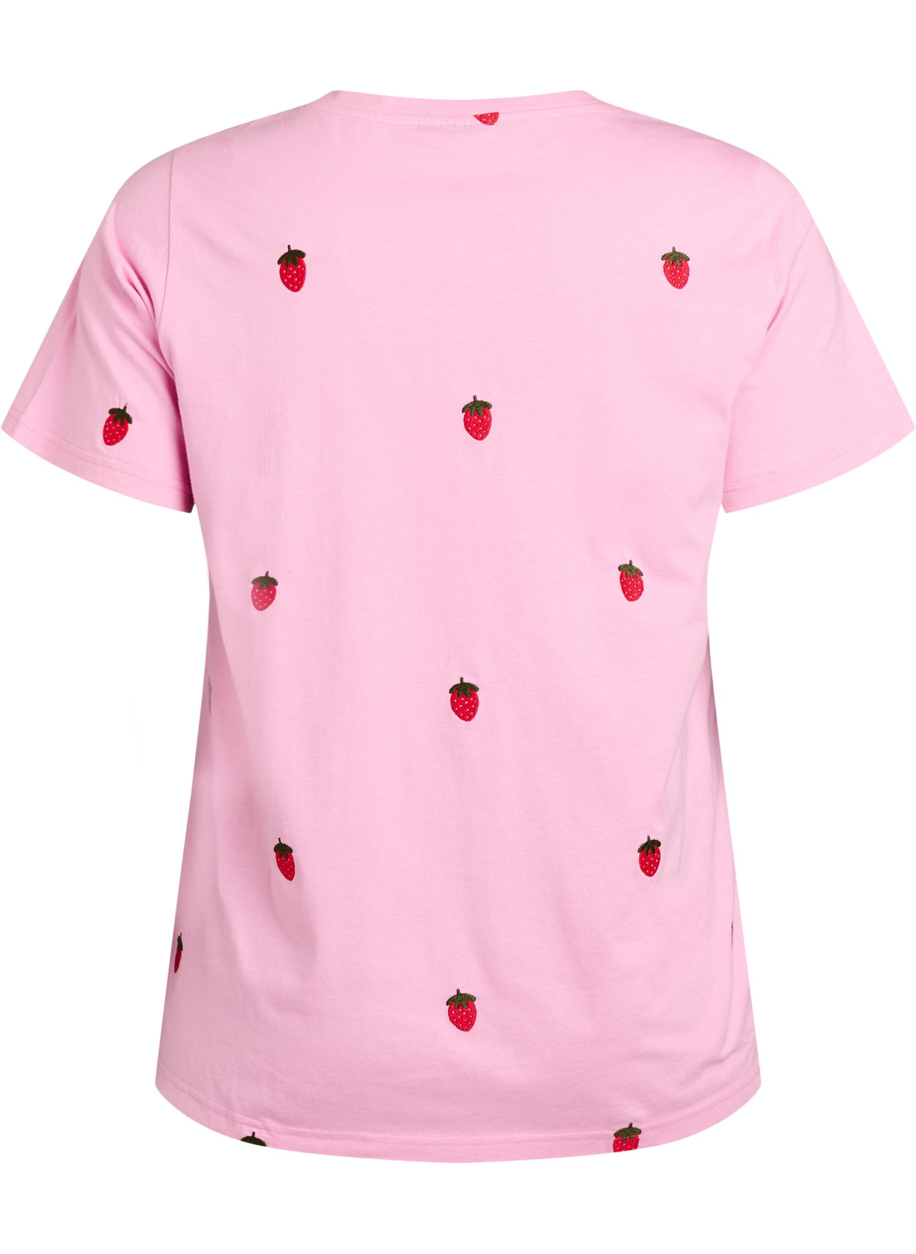 Zizzi T-Shirt aus Bio-Baumwolle mit aufgestickten Motiven, Pink, Packshot image number 1