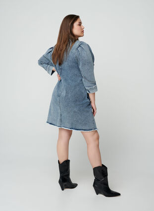 Denim Kleid mit 3/4-Ärmeln, Light blue denim ASS, Model image number 1
