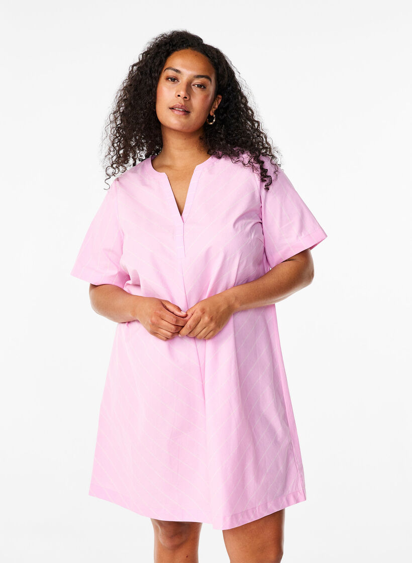 Gestreiftes Kleid aus Bio-Baumwolle, Lilac Sachet, Model image number 0