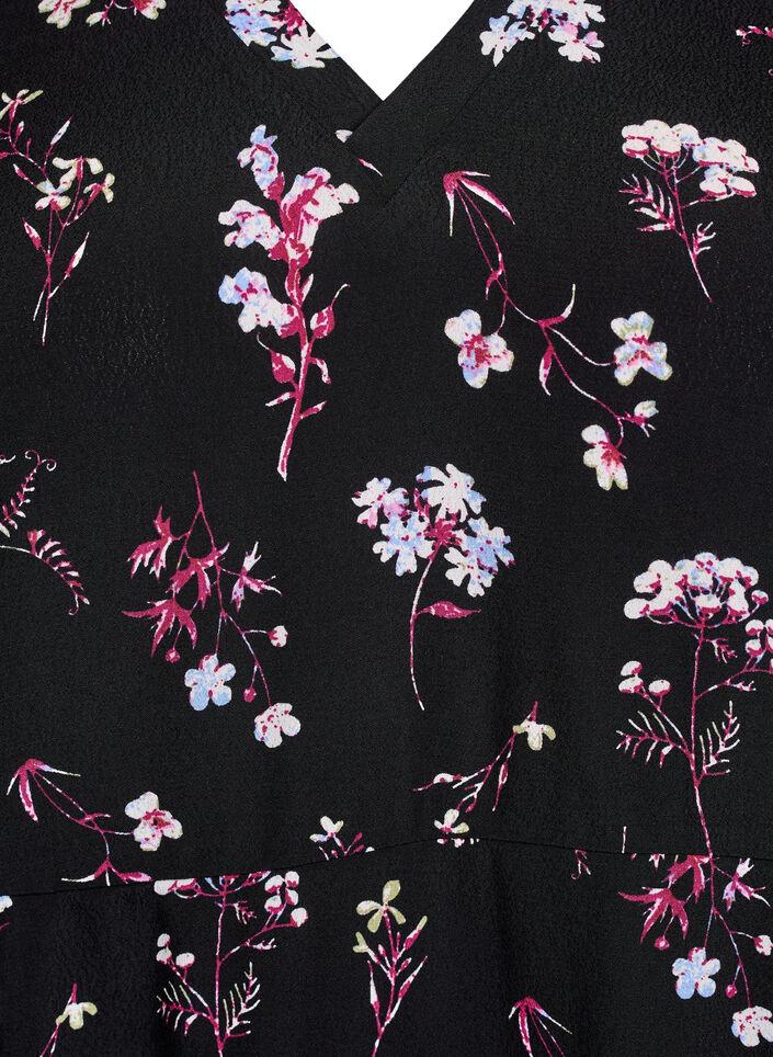 Kurzes Kleid mit Blumendruck, Schwarz, Packshot image number 2