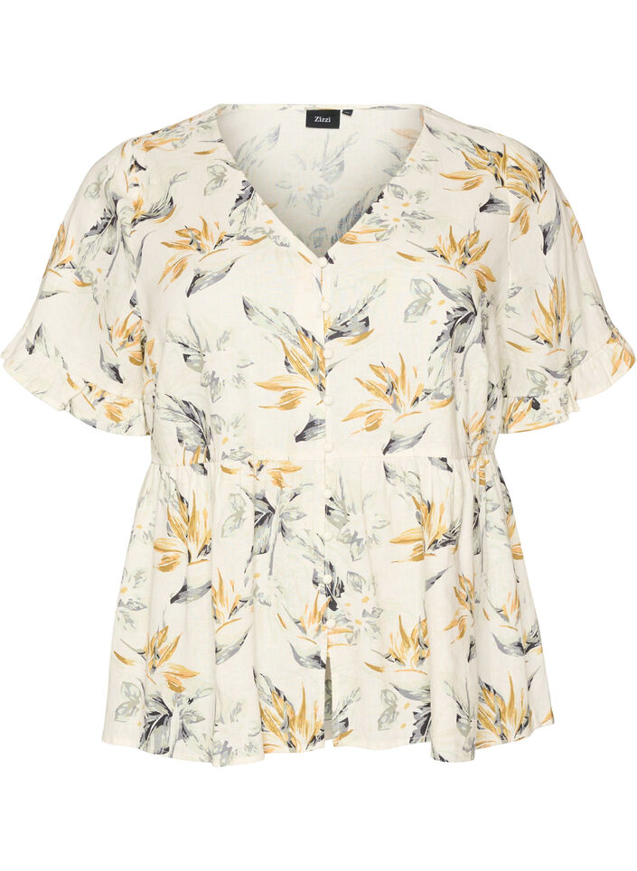 Bluse aus Leinen und Viskose mit V-Ausschnitt und Knopfverschluss, Wei&szlig;, Packshot image number 0