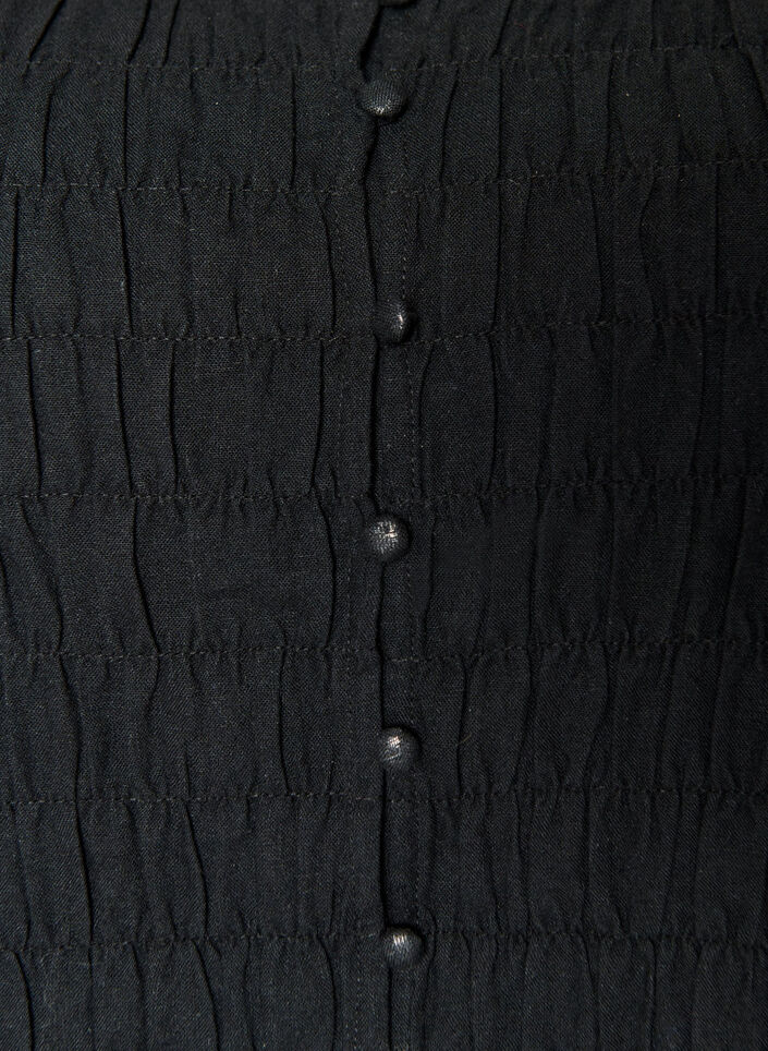 &Auml;rmelloses Top aus Baumwolle und Leinen mit Smock, Schwarz, Packshot image number 2