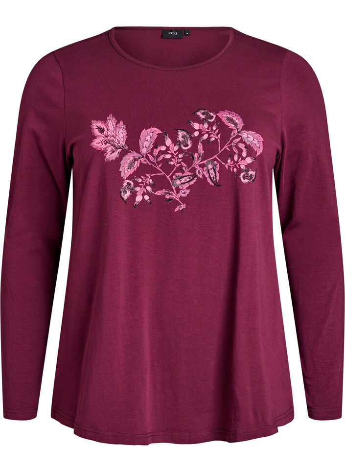 Nachtshirt aus Baumwolle mit Print auf der Vorderseite, Dunkles Bordeaux, Packshot image number 0