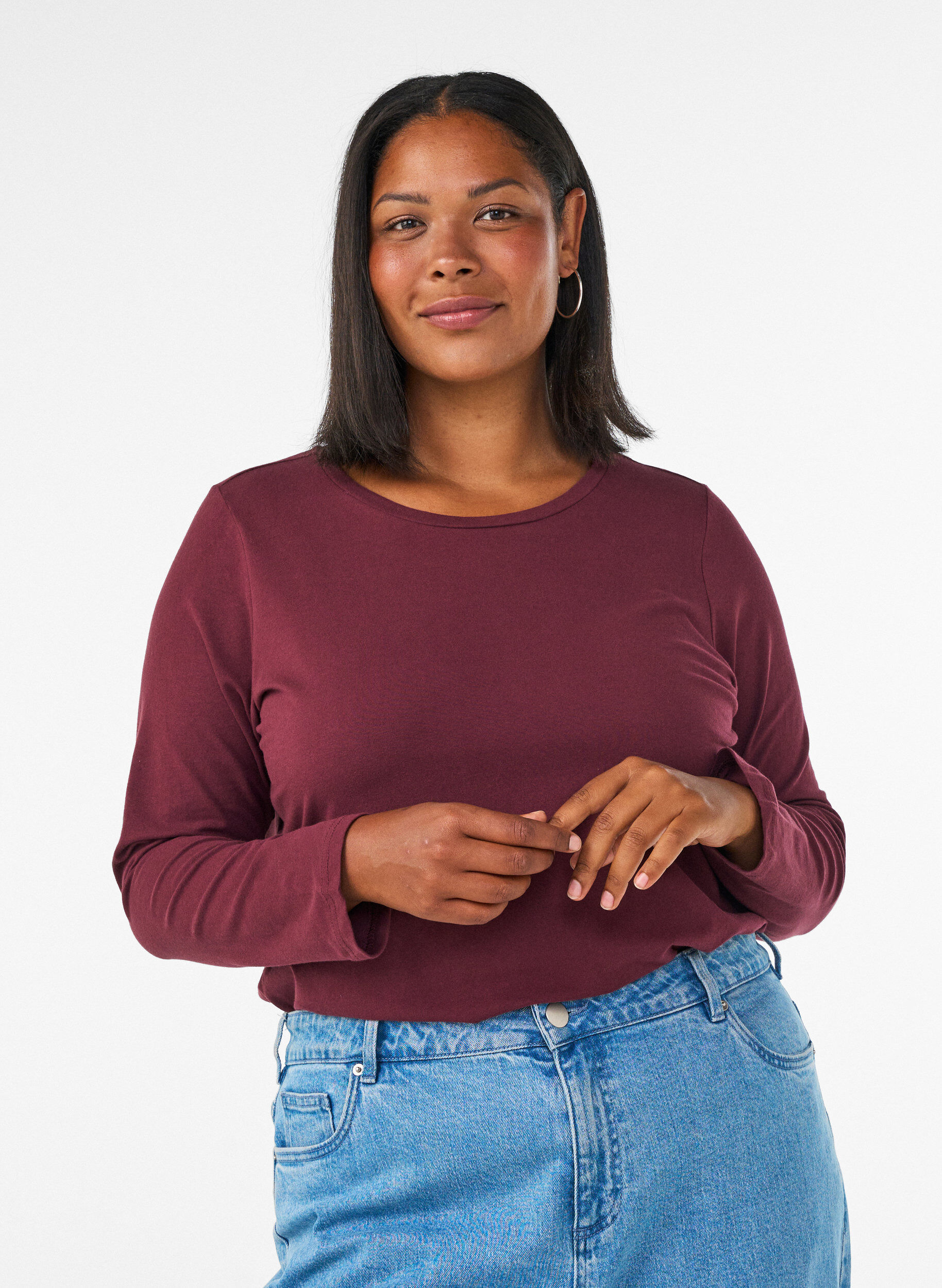 ZizziBasic Bluse aus Jersey mit langen &Auml;rmeln, Rot, Model image number 0