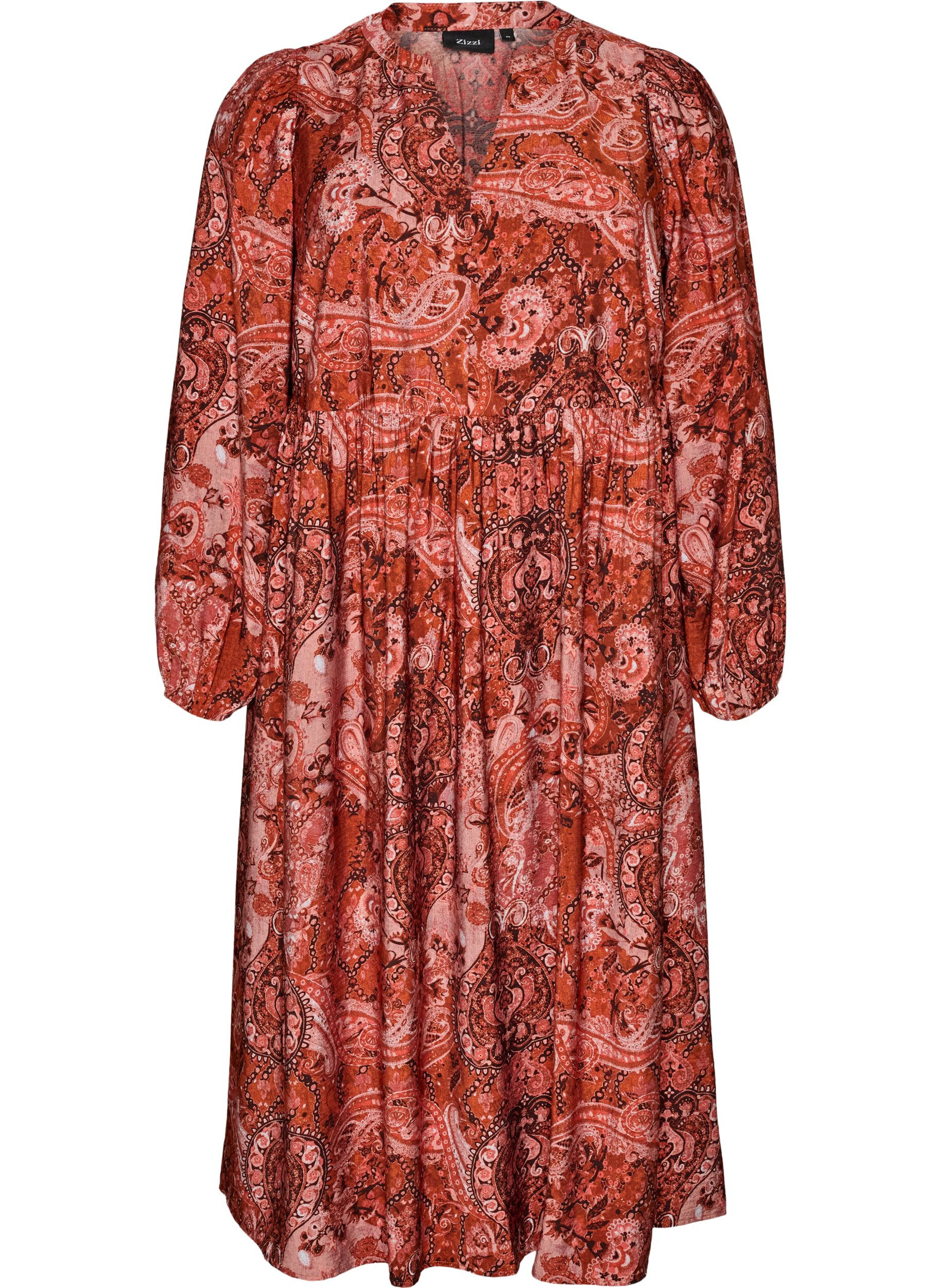 ZizziMidi-Kleid aus Viskose mit Paisleymuster, Orange, Packshot image number 0