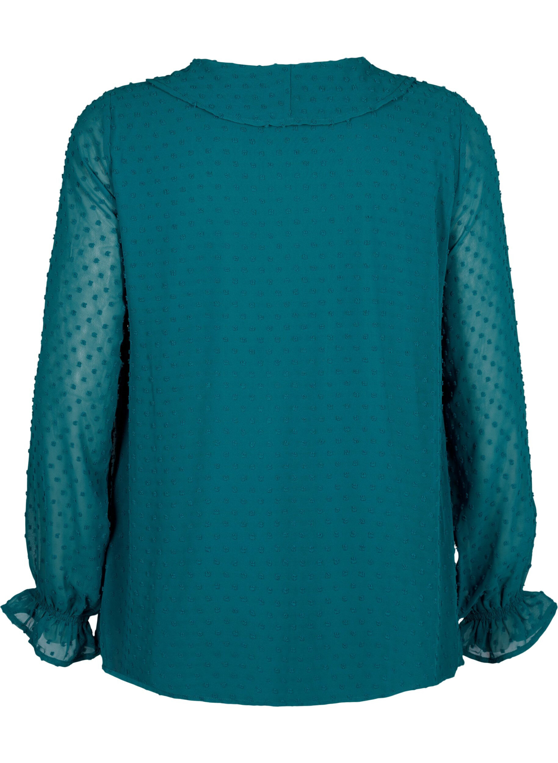 Zizzi Bluse mit R&uuml;schen und gepunkteter Textur, Shaded Spruce, Packshot image number 1