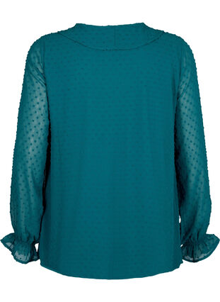 Bluse mit Rüschen und gepunkteter Textur, Shaded Spruce, Packshot image number 1