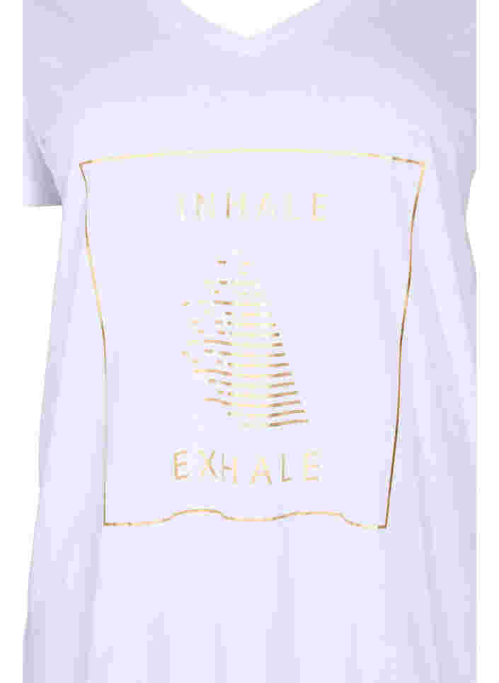 Trainings-T-Shirt aus Baumwolle mit Aufdruck, White w. inhale logo, Packshot image number 2