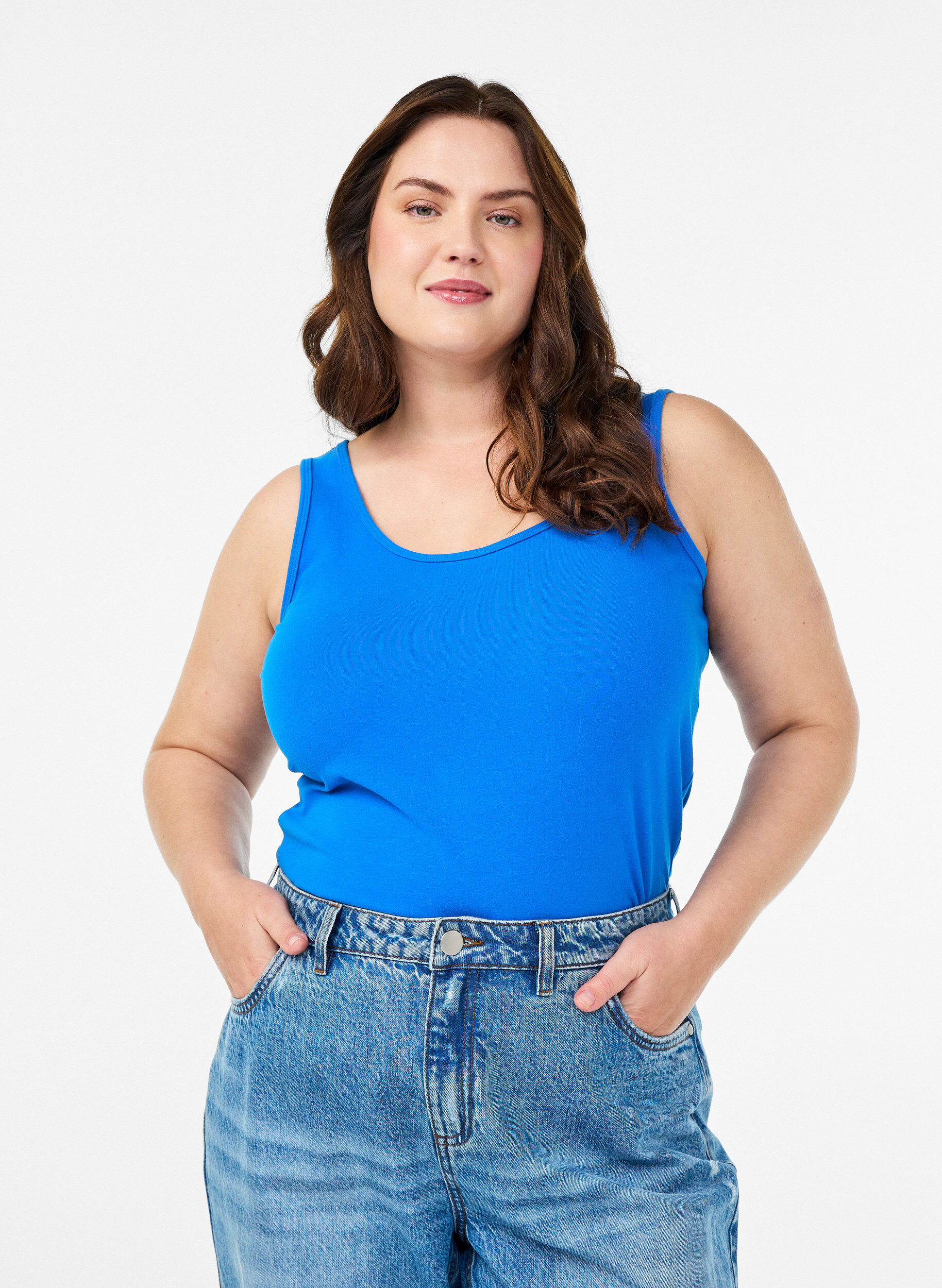 ZizziSolide Farbe Grundoberteil aus Baumwolle, Blau, Model image number 0