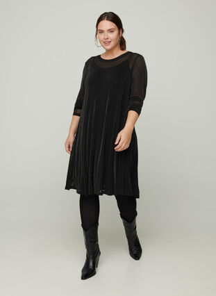 Langarm Kleid mit Schimmer, Black, Model image number 2