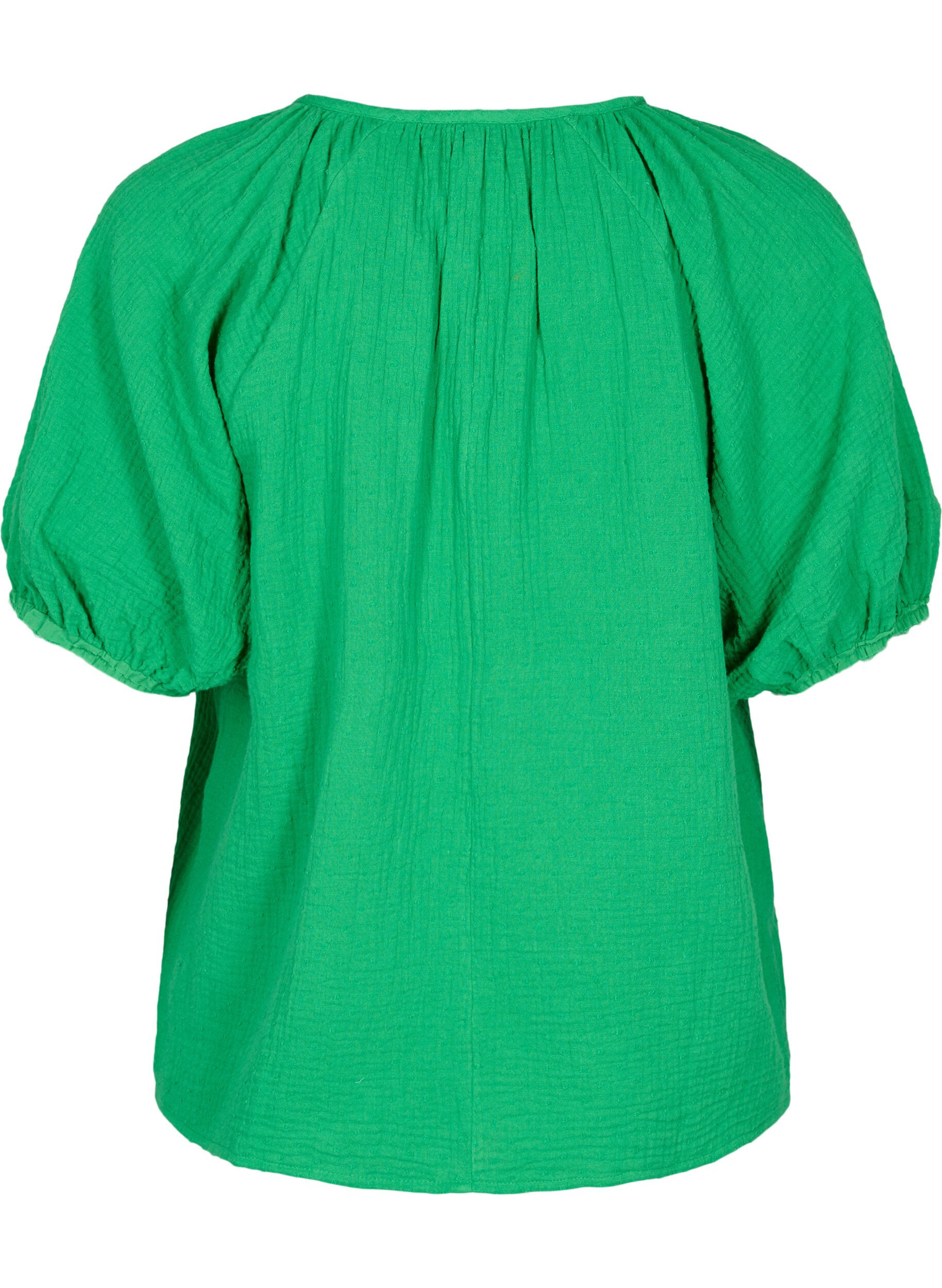 Zizzi Baumwollbluse mit 1/2 &Auml;rmeln, Bright Green, Packshot image number 1