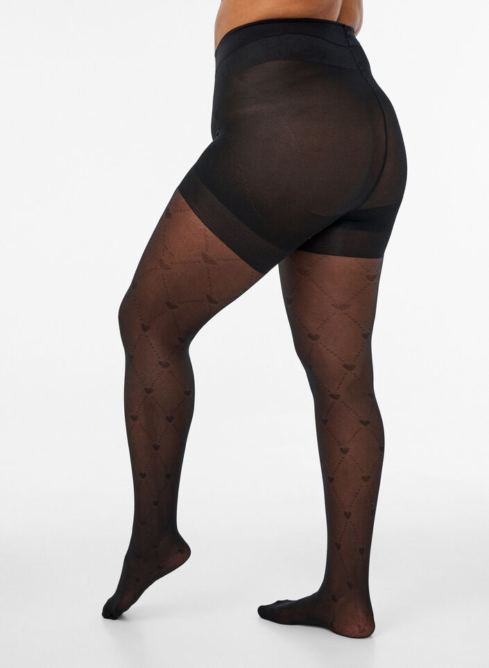 Push-up-Strumpfhose 50 den mit Herzmuster, Schwarz, Packshot image number 1