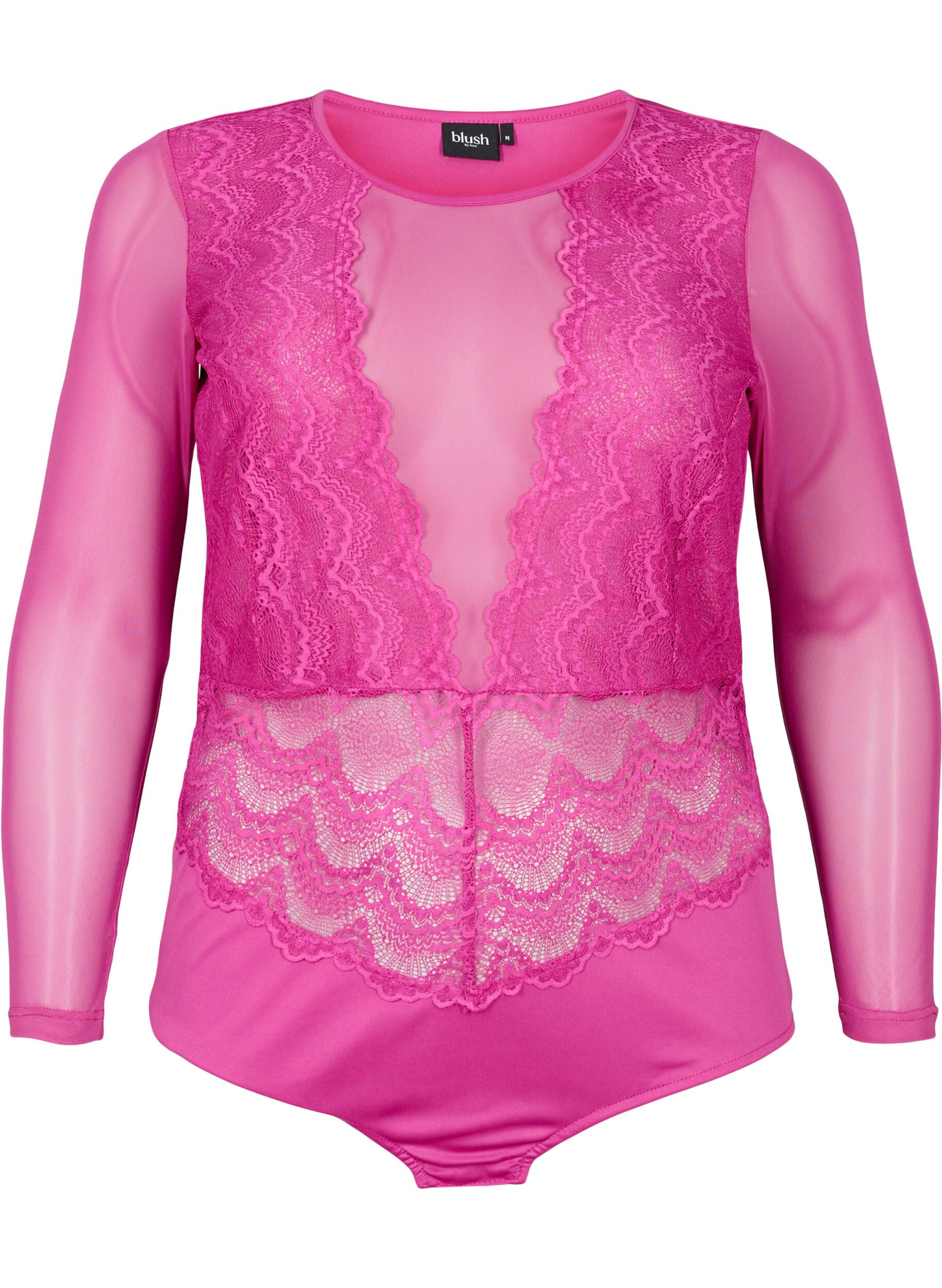 Zizzi Bodystocking mit Spitze und Mesh, Fuchsia Red, Packshot image number 0